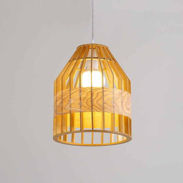 Japanese Wooden Bird Cage Pendant Light