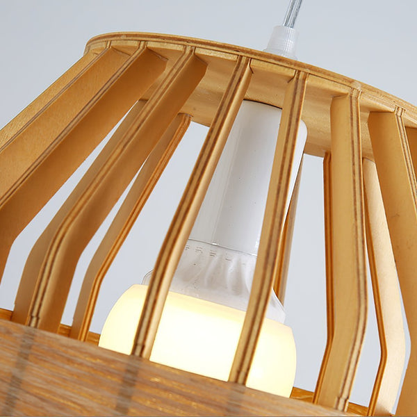 Japanese Wooden Bird Cage Pendant Light