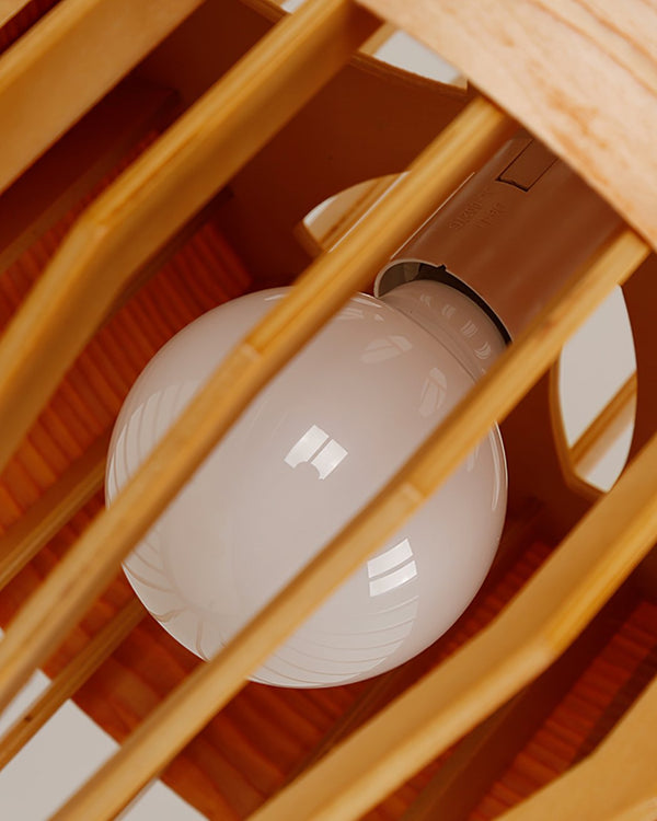 Japanese Wooden Bird Cage Pendant Light