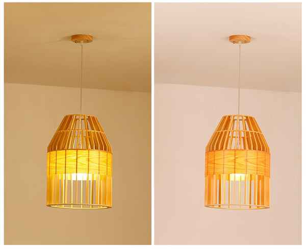 Japanese Wooden Bird Cage Pendant Light