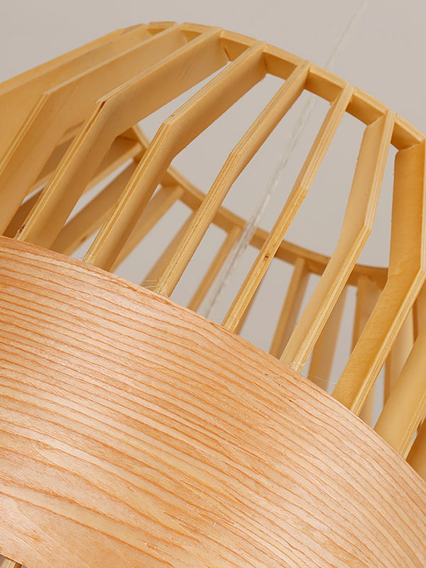 Japanese Wooden Bird Cage Pendant Light