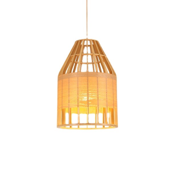 Japanese Wooden Bird Cage Pendant Light