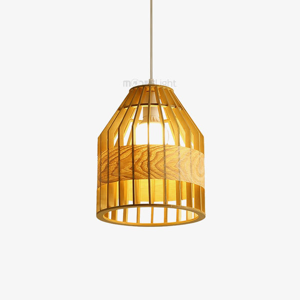 Japanese Wooden Bird Cage Pendant Light