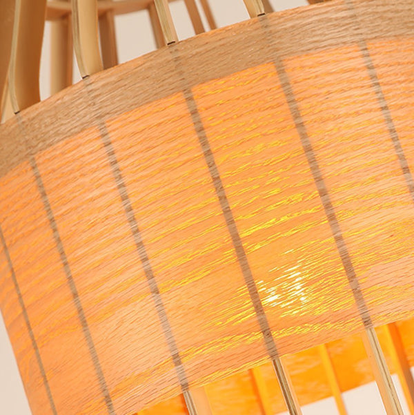 Japanese Wooden Bird Cage Pendant Light