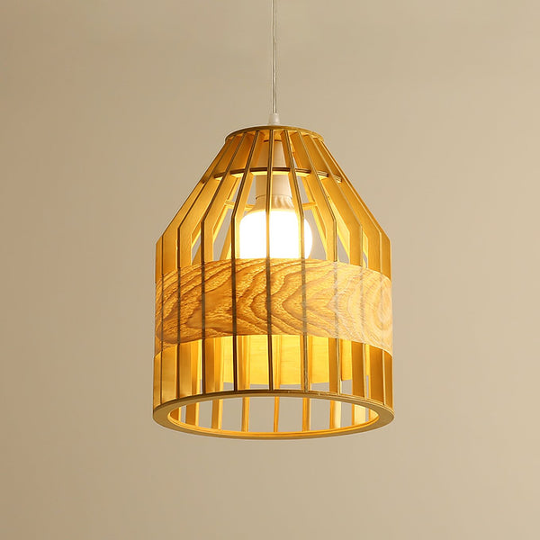 Japanese Wooden Bird Cage Pendant Light
