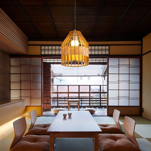 Japanese Wooden Bird Cage Pendant Light