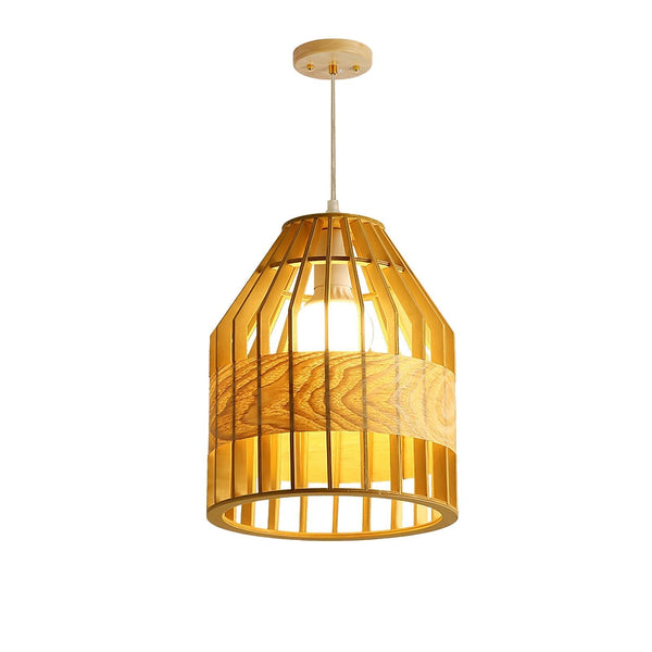 Japanese Wooden Bird Cage Pendant Light