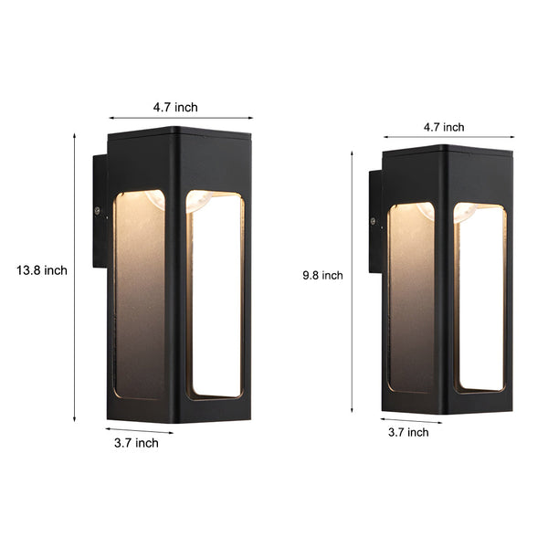 Rectangular Ip65 Waterproof 12W Led Black Modern Outdoor Wall Lamp Sconces