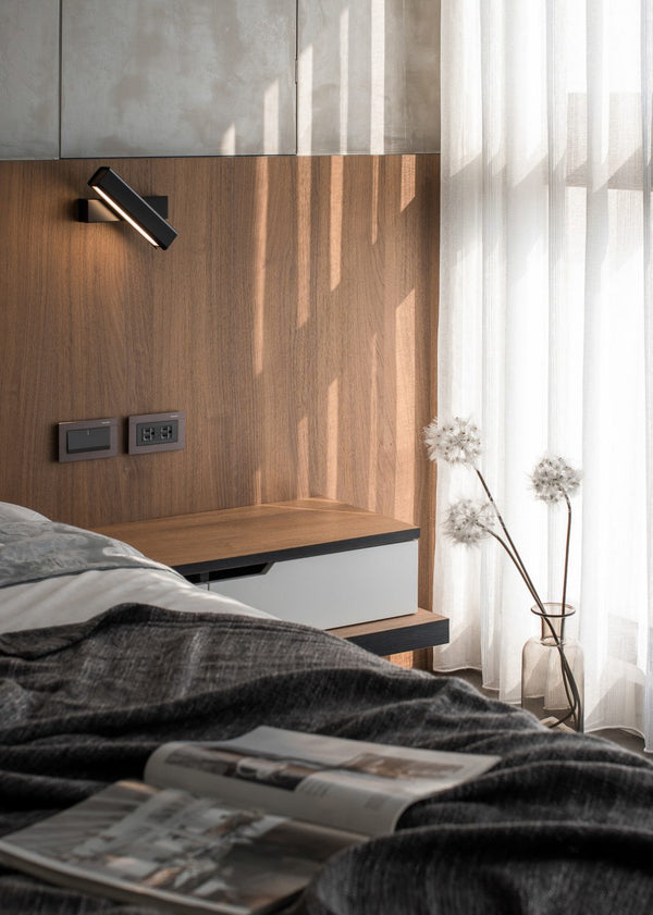 Modern Minimalist Wall Lamp with Wood and Metal, LED Wall Sconce for Bedroom and Hallway