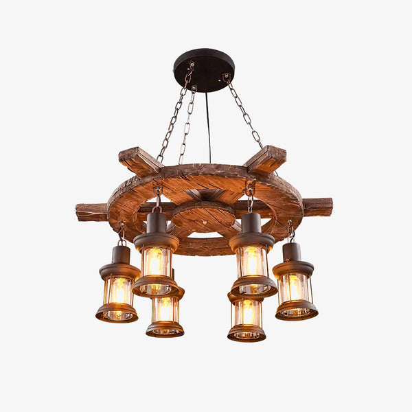 Nautical Industrial Style Wooden Chandelier