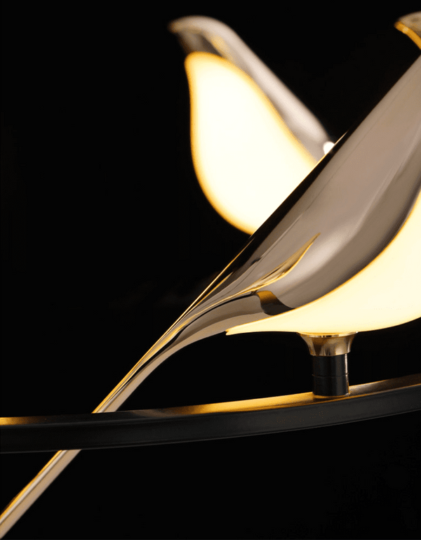 Modern Bird-Shaped LED Chandelier, 31.5-Inch Golden Aluminum & Acrylic Pendant Light for Dining Room and Foyer