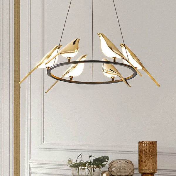 Modern Bird-Shaped LED Chandelier, 31.5-Inch Golden Aluminum & Acrylic Pendant Light for Dining Room and Foyer