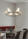Modern Bird-Shaped LED Chandelier, 31.5-Inch Golden Aluminum & Acrylic Pendant Light for Dining Room and Foyer