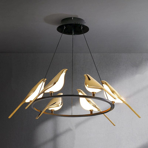 Modern Bird-Shaped LED Chandelier, 31.5-Inch Golden Aluminum & Acrylic Pendant Light for Dining Room and Foyer