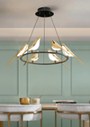 Modern Bird-Shaped LED Chandelier, 31.5-Inch Golden Aluminum & Acrylic Pendant Light for Dining Room and Foyer