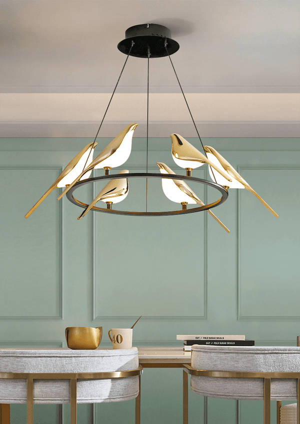 Modern Bird-Shaped LED Chandelier, 31.5-Inch Golden Aluminum & Acrylic Pendant Light for Dining Room and Foyer