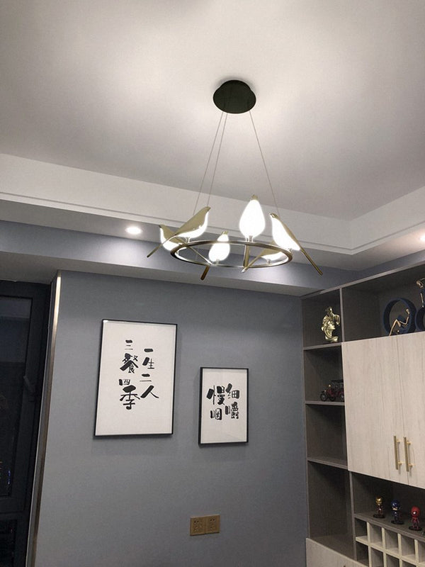Modern Bird-Shaped LED Chandelier, 31.5-Inch Golden Aluminum & Acrylic Pendant Light for Dining Room and Foyer