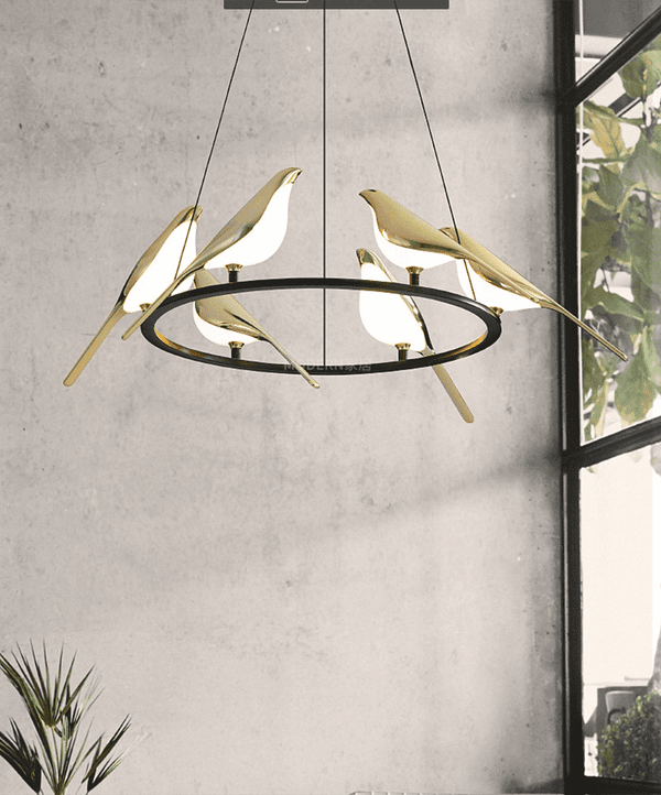 Modern Bird-Shaped LED Chandelier, 31.5-Inch Golden Aluminum & Acrylic Pendant Light for Dining Room and Foyer