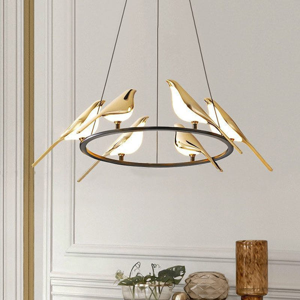 Modern Bird-Shaped LED Chandelier, 31.5-Inch Golden Aluminum & Acrylic Pendant Light for Dining Room and Foyer
