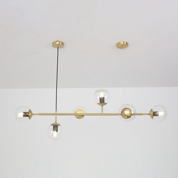 Orb Glass Pendant Light with Brass Accents for Dining Room and Kitchen Island