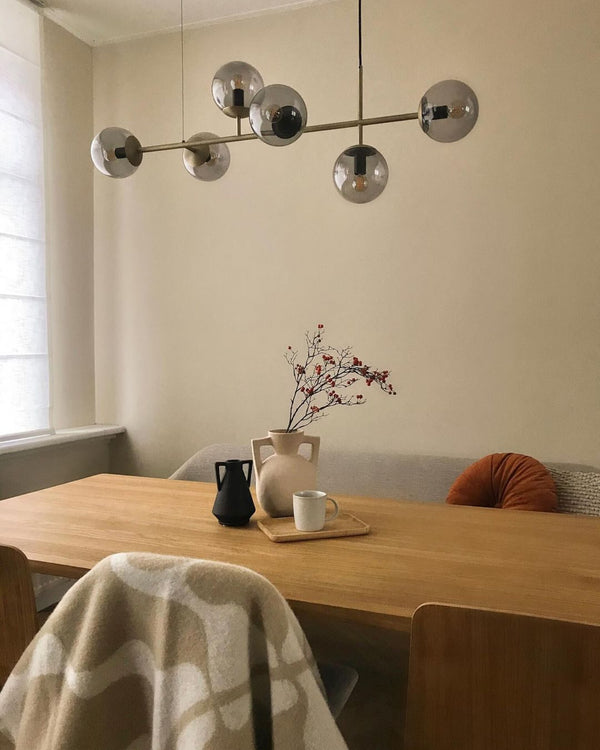 Orb Glass Pendant Light with Brass Accents for Dining Room and Kitchen Island