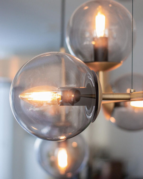 Orb Glass Pendant Light with Brass Accents for Dining Room and Kitchen Island