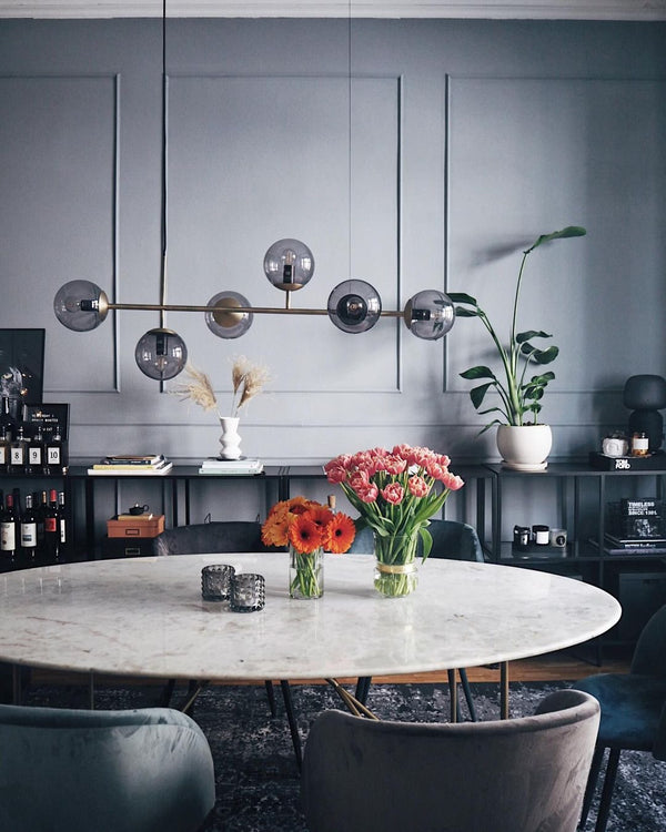 Orb Glass Pendant Light with Brass Accents for Dining Room and Kitchen Island