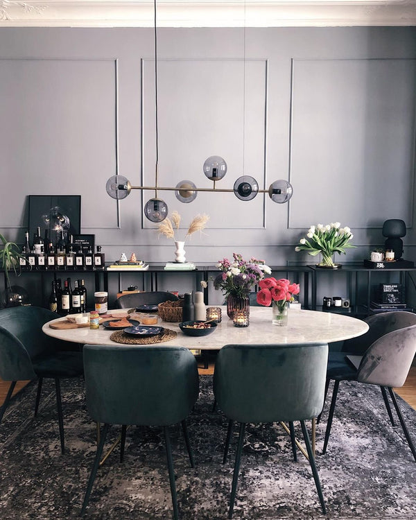 Orb Glass Pendant Light with Brass Accents for Dining Room and Kitchen Island