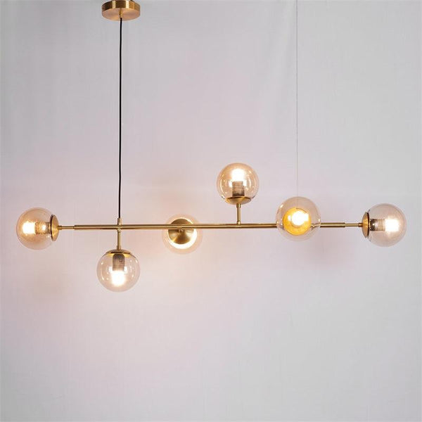 Orb Glass Pendant Light with Brass Accents for Dining Room and Kitchen Island
