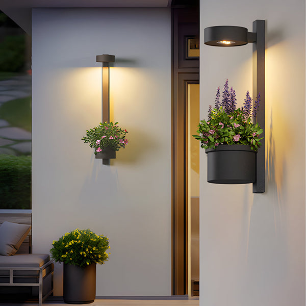 1 Light Solar Wall Mounted Plant Stand Outdoor Wall Light With Planter