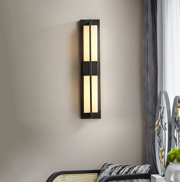 Rectangular Alabaster Brass Wall Sconce