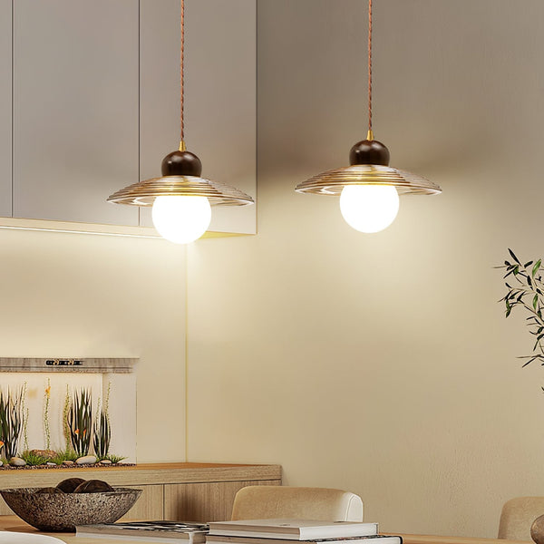 Ribbed Floral Pendant Light with Cognac Lotus Shade for Dining Room and Kitchen Island