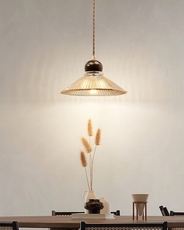 Ribbed Floral Pendant Light with Cognac Lotus Shade for Dining Room and Kitchen Island