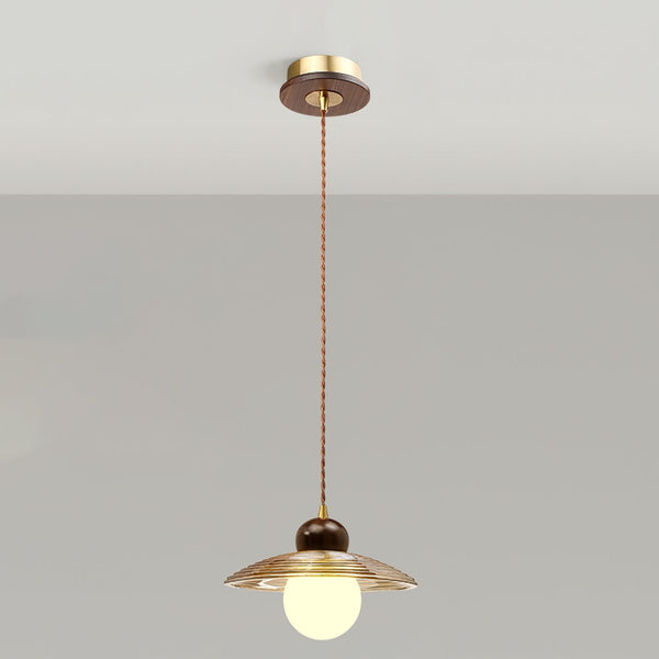 Ribbed Floral Pendant Light with Cognac Lotus Shade for Dining Room and Kitchen Island