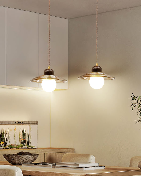 Ribbed Floral Pendant Light with Cognac Lotus Shade for Dining Room and Kitchen Island