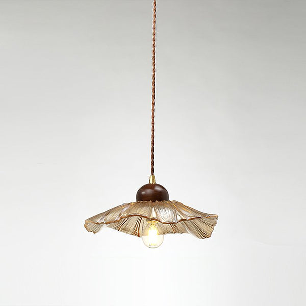 Ribbed Floral Pendant Light with Cognac Lotus Shade for Dining Room and Kitchen Island
