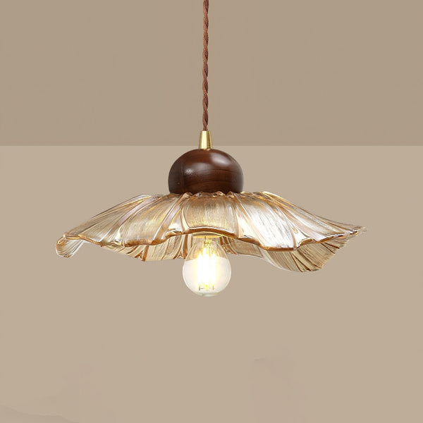 Ribbed Floral Pendant Light with Cognac Lotus Shade for Dining Room and Kitchen Island