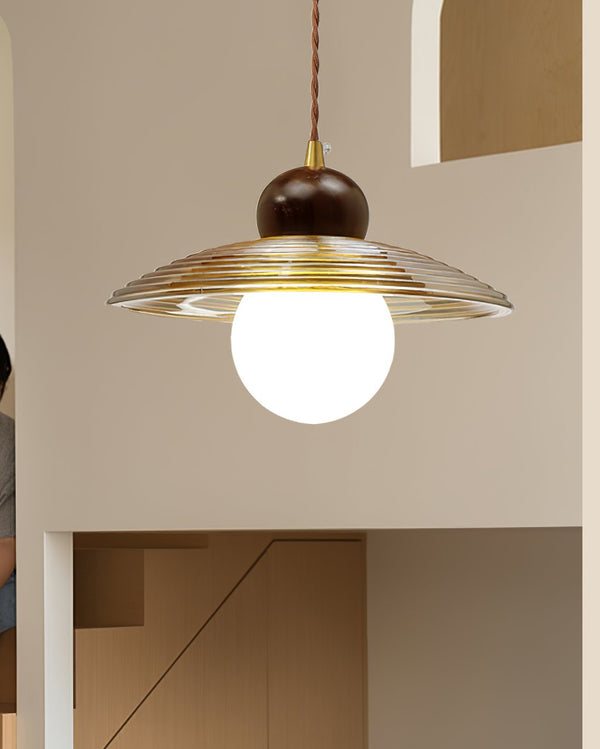 Ribbed Floral Pendant Light with Cognac Lotus Shade for Dining Room and Kitchen Island