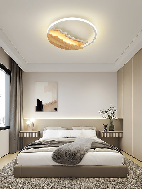 Round Wood Grain Wave Ceiling Lamp