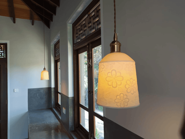 Art Deco Porcelain Pendant Light with Brass Fittings for Kitchen Island and Dining Room