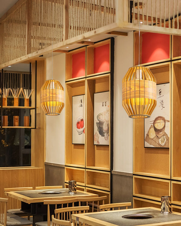 Slatted Cage Wooden Pendant Light