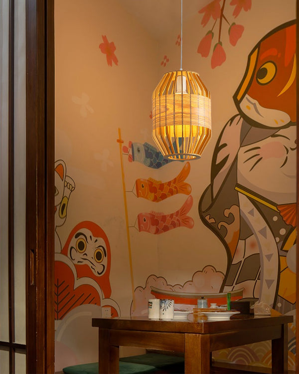 Slatted Cage Wooden Pendant Light