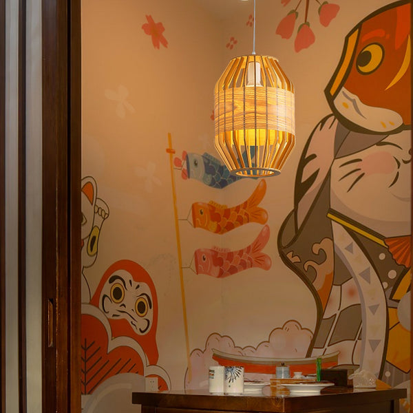 Slatted Cage Wooden Pendant Light