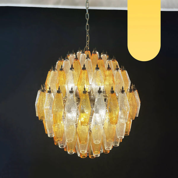 Spherical Murano Poliedri Amber Transparent Glass Chandelier