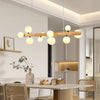 Spiral Glass Ball Chandelier with Wood Frame for Dining Room and Foyer
