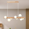 Spiral Glass Ball Chandelier with Wood Frame for Dining Room and Foyer