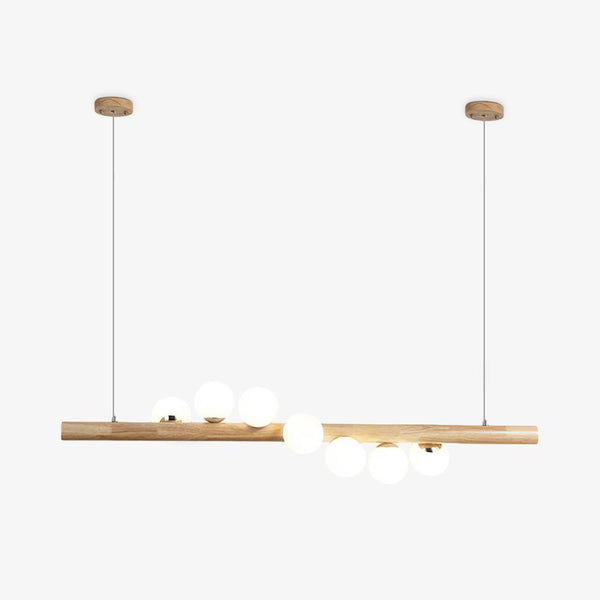 Spiral Glass Ball Chandelier with Wood Frame for Dining Room and Foyer
