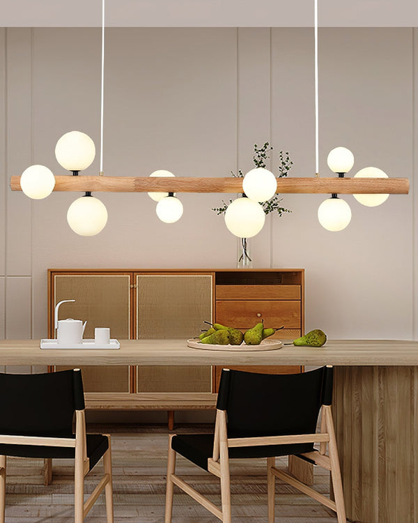 Spiral Glass Ball Chandelier with Wood Frame for Dining Room and Foyer