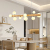 Spiral Glass Ball Chandelier with Wood Frame for Dining Room and Foyer