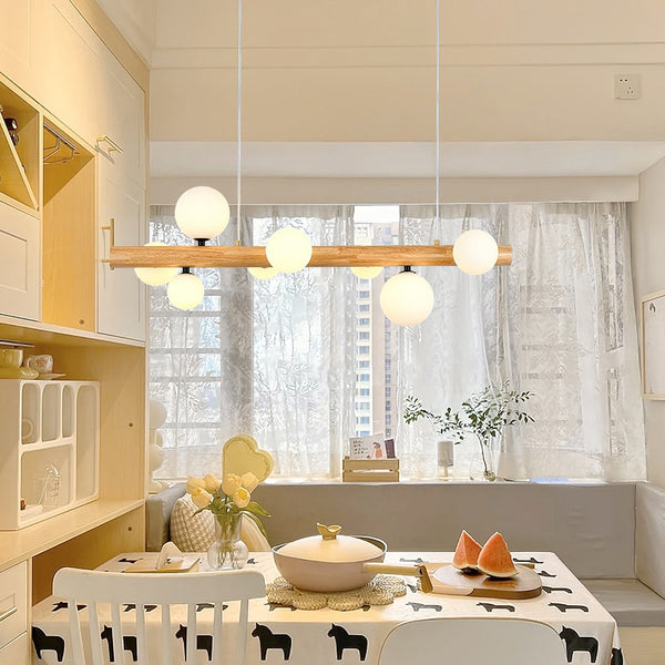 Spiral Glass Ball Chandelier with Wood Frame for Dining Room and Foyer